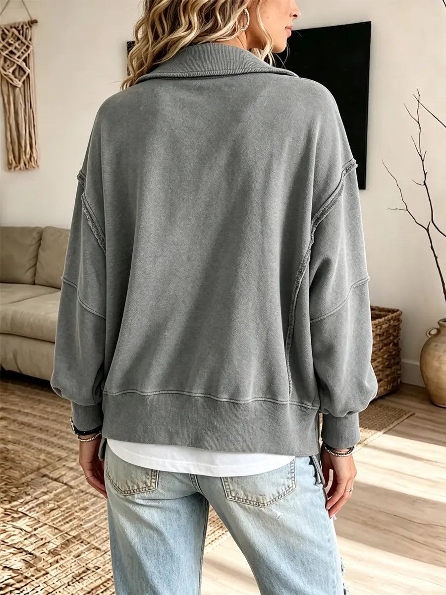 Retro Loose Art Casual Slit Side Stylish Long Sleeve Sweatshirt