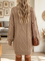 Women's Cable Knit Diamond Pattern Sweater Dress