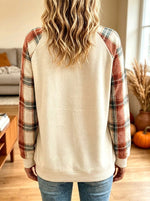 Women's Plaid Patchwork Pumpkin Raglan Sweatshirt