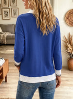 Women's Contrast Collar Layered Henley Sweater