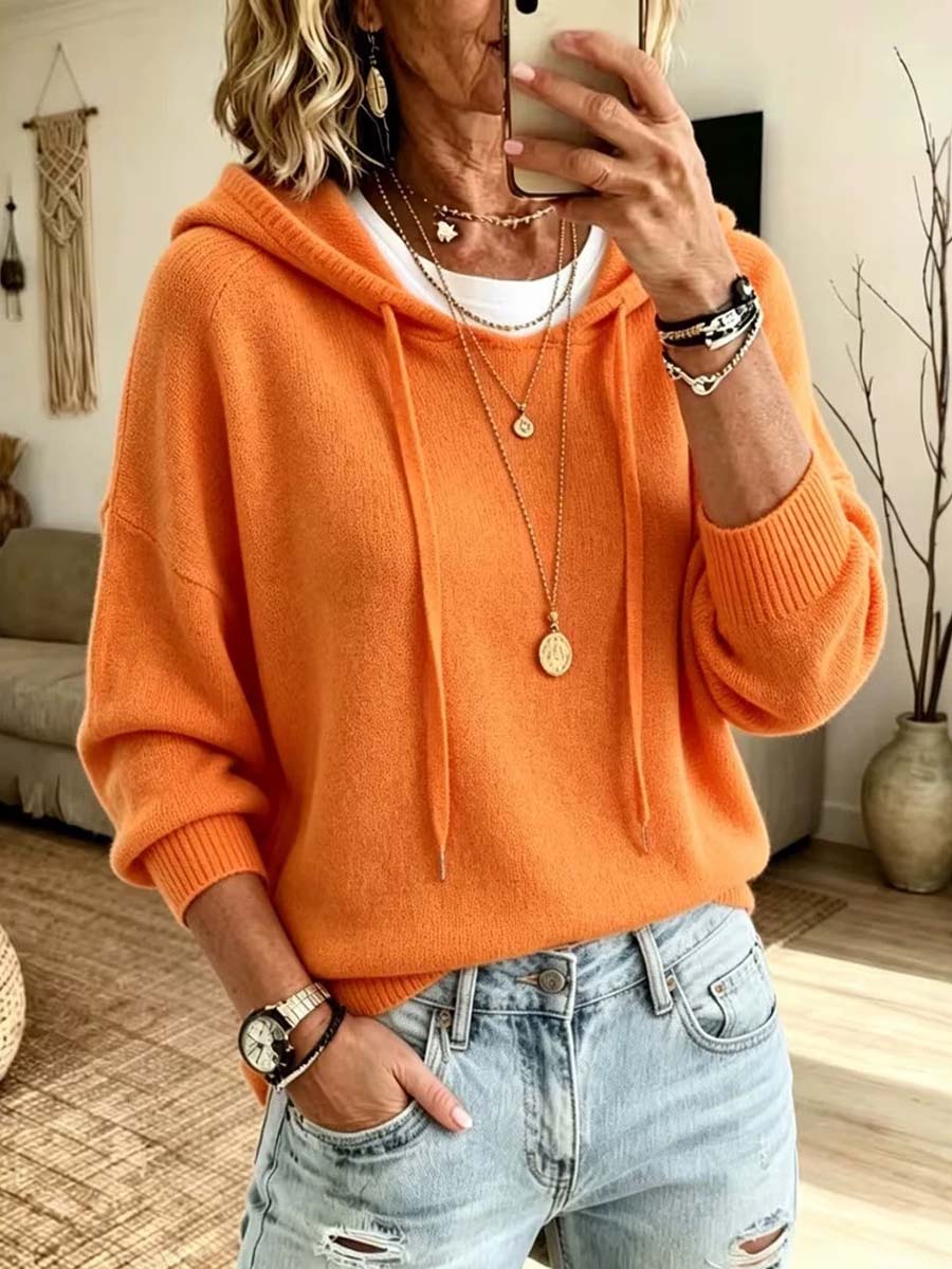 Comfortable Elegant Hooded Long Sleeve Casual Knitted Sweater