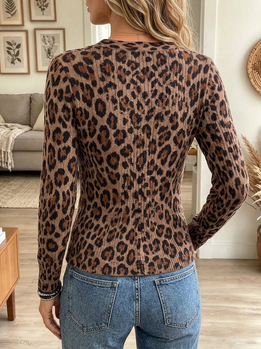 Women's Leopard Twist-Front Ribbed Top