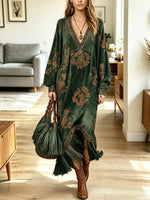 Vintage Floral Pattern Art Fringe Casual Stylish Long Sleeve Dress