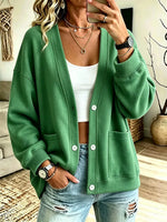 Women's Solid Color Casual Long-sleeve Button-up Cardigan Sweatshirt