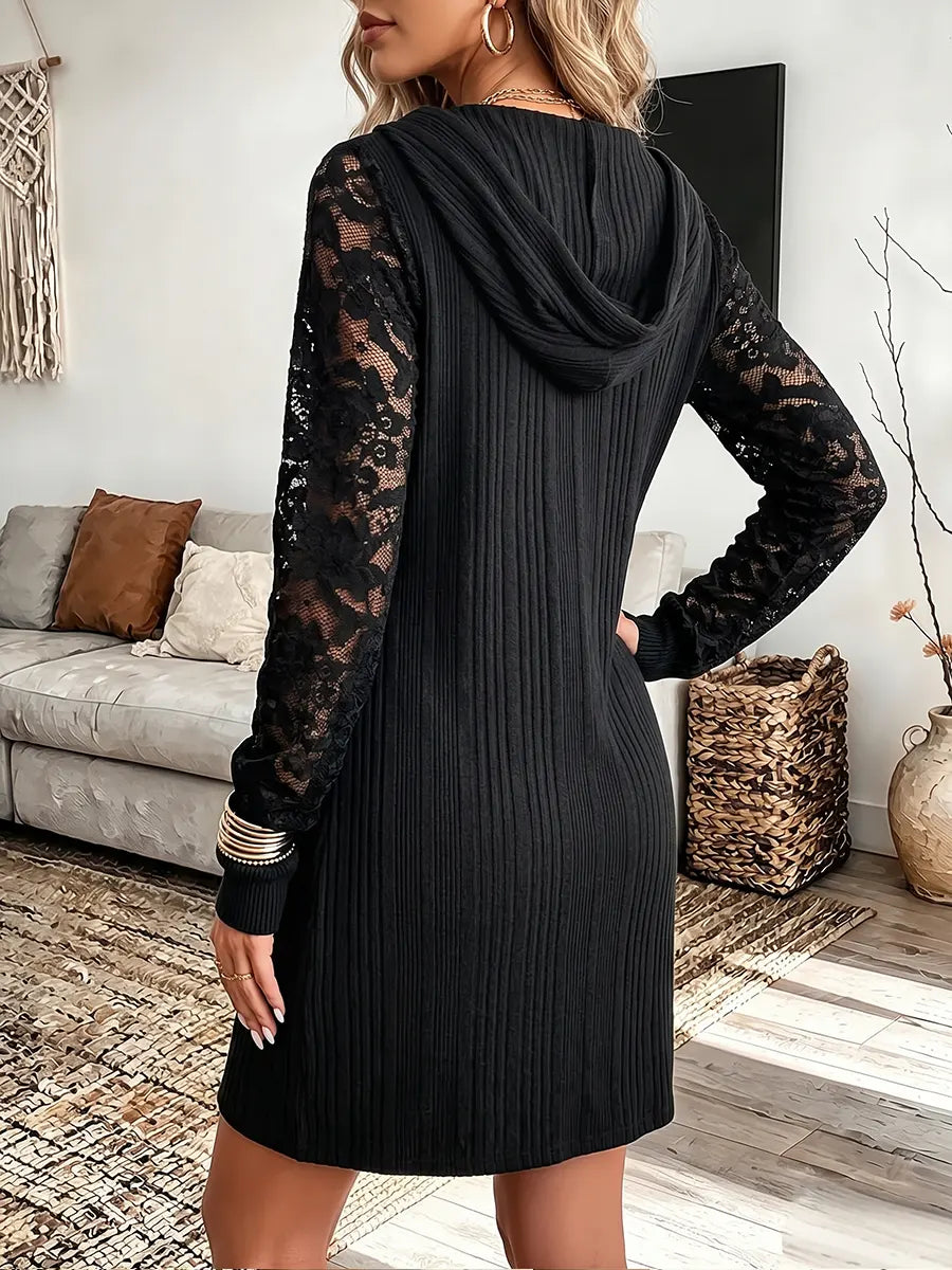 Vintage Elegant Knitted Fabric Patchwork Lace Dress
