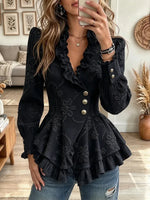 Women's Floral Embroidery Print Ruffled Peplum Blouse