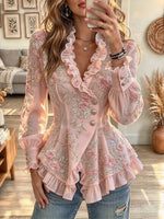 Women's Floral Print Ruffled Peplum Blouse