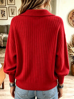 Women's Polo Collar Button-Down Ribbed Cardigan
