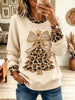 Women's Leopard Christmas Tree Bow Graphic Sweatshirt