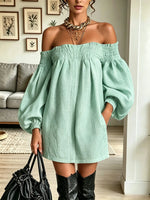 Women's Off-the-Shoulder Smocked Balloon Sleeve Mini Dress