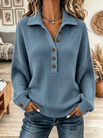 Women's Ribbed Knit Polo Collar Henley Sweater