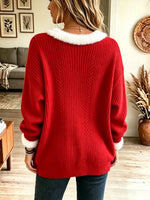 Women's Faux Fur Trim Cable Knit Holiday Sweater