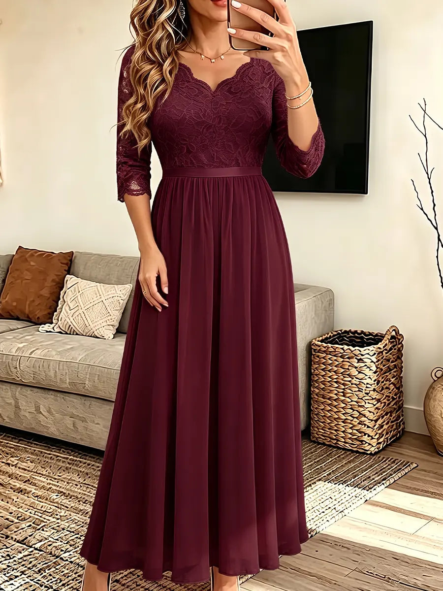 Vintage Elegant Lace Patchwork Chiffon Dress
