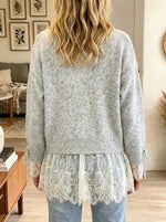 Women's Lace Trim Tie-Sleeve Buttoned Cardigan
