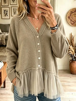 Women's Tulle Ruffle Hem Button-Down Cardigan