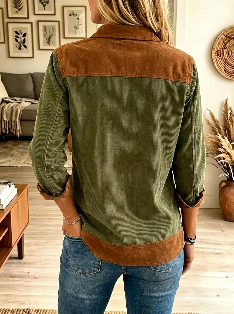 Women's Colorblock Suede Trim Corduroy Shirt