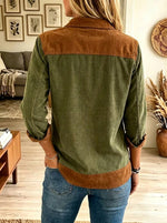 Women's Colorblock Suede Trim Corduroy Shirt