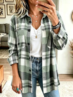 Women's Plaid Long-sleeve Collared Cardigan Top