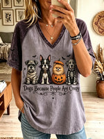 Women's Halloween Costumed Dogs Graphic V-Neck T-Shirt