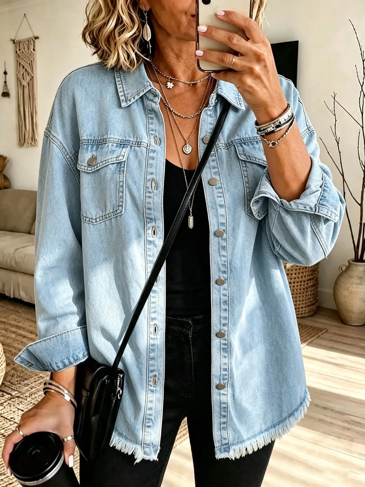 Women's Raw Hem Denim Shirt Jacket