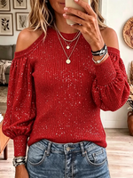 Vintage Elegant Sparkling Off-shoulder Christmas And New Year Sweater