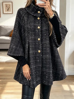 Vintage Chic Plaid Pattern Art Casual Stylish 3/4 Sleeve Cape Coat