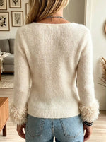 Women's Fluffy Cuff V-Neck Knit Sweater
