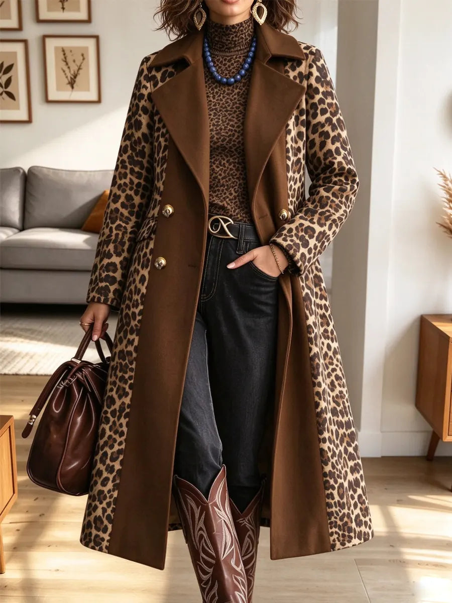 Vintage Chic Leopard Pattern Art Casual Stylish Long Sleeve Coat