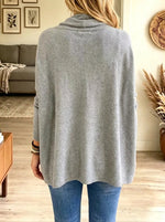 Women's Draped Cowl Neck Asymmetrical Fringe Sweater