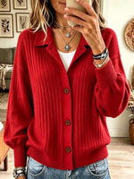Women's Polo Collar Button-Down Ribbed Cardigan