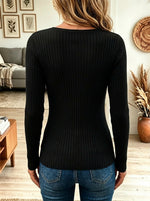Women's Cross Cutout Long Sleeve Ribbed Knit Slim Fitted Top