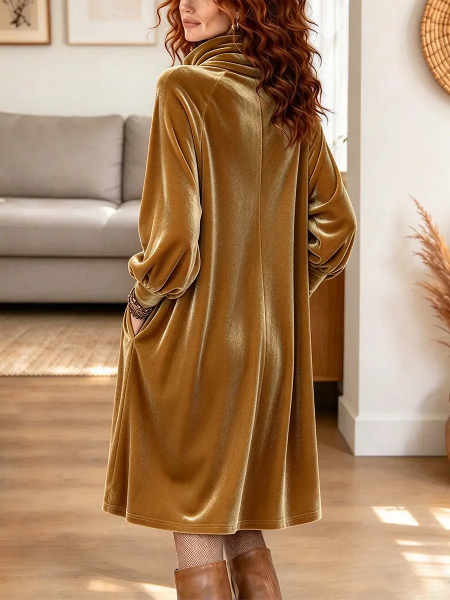 Vintage Chic Cowl Neck Velvet Art Casual Stylish Long Sleeve Mini Dress