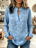 Vintage Elegant Floral Pattern Cotton Blend Shirt