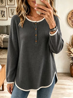 Women's Waffle Knit Button-Down Henley Tunic