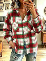 Vintage Plaid Pattern Art Casual Stylish Long Sleeve Lapel Fleece Coat