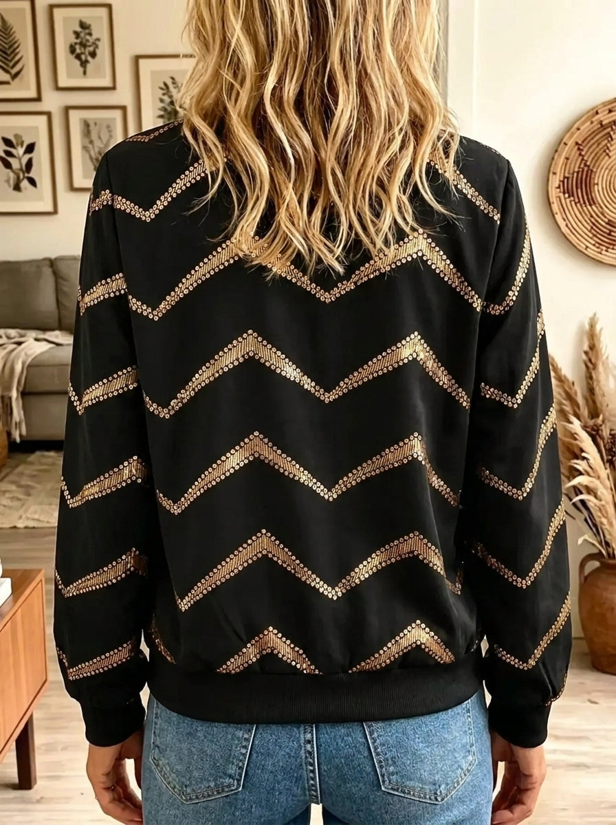 Women's Chevron Sequin Zip-Up Bomber Jacket