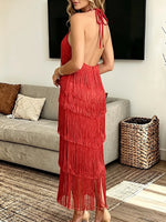 Vintage Elegant Halter-neck Tassel Backless Dress