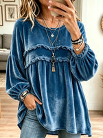 Women's Tiered Ruffle Velvet Babydoll Blouse