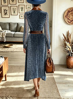 Women's Leopard Print Suede Trim Chiffon Shirt Dress