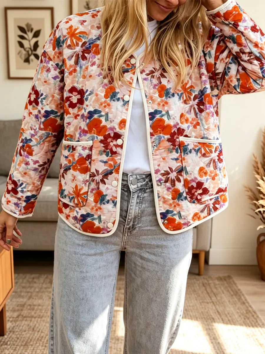 Retro Floral Pattern Art Casual Stylish Long Sleeve Quilted Coat