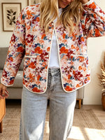 Retro Floral Pattern Art Casual Stylish Long Sleeve Quilted Coat
