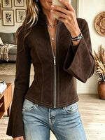 Women's Bell Sleeve Full-Zip Suede Jacket
