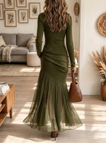 Women's Ruched Asymmetric Pleated Tulle Maxi Dress