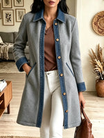 Women's Denim Trim Woolen Trench Coat