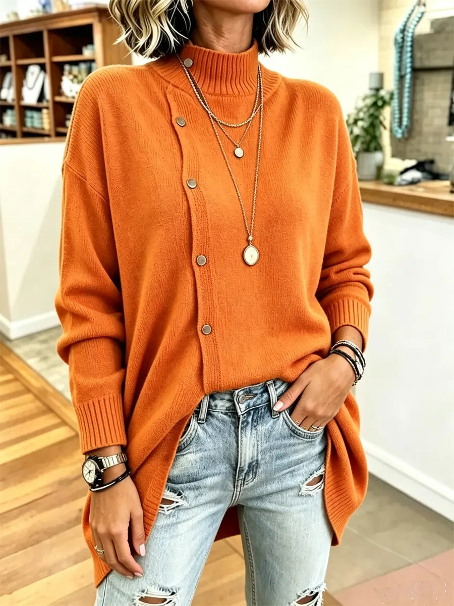 Cozy Turtleneck Knit Art Casual Button Stylish Long Sleeve Sweater Coat