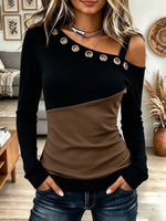 Women's Metal Ring Colorblock Top