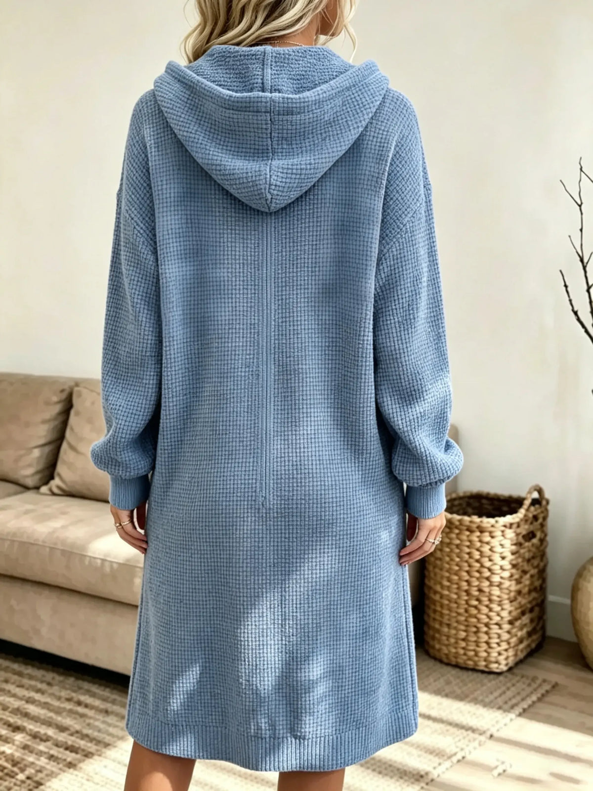 Women's Hooded Half-Zip Waffle Knit Sweatshirt Dress