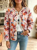 Retro Floral Pattern Art Casual Stylish Long Sleeve Quilted Coat