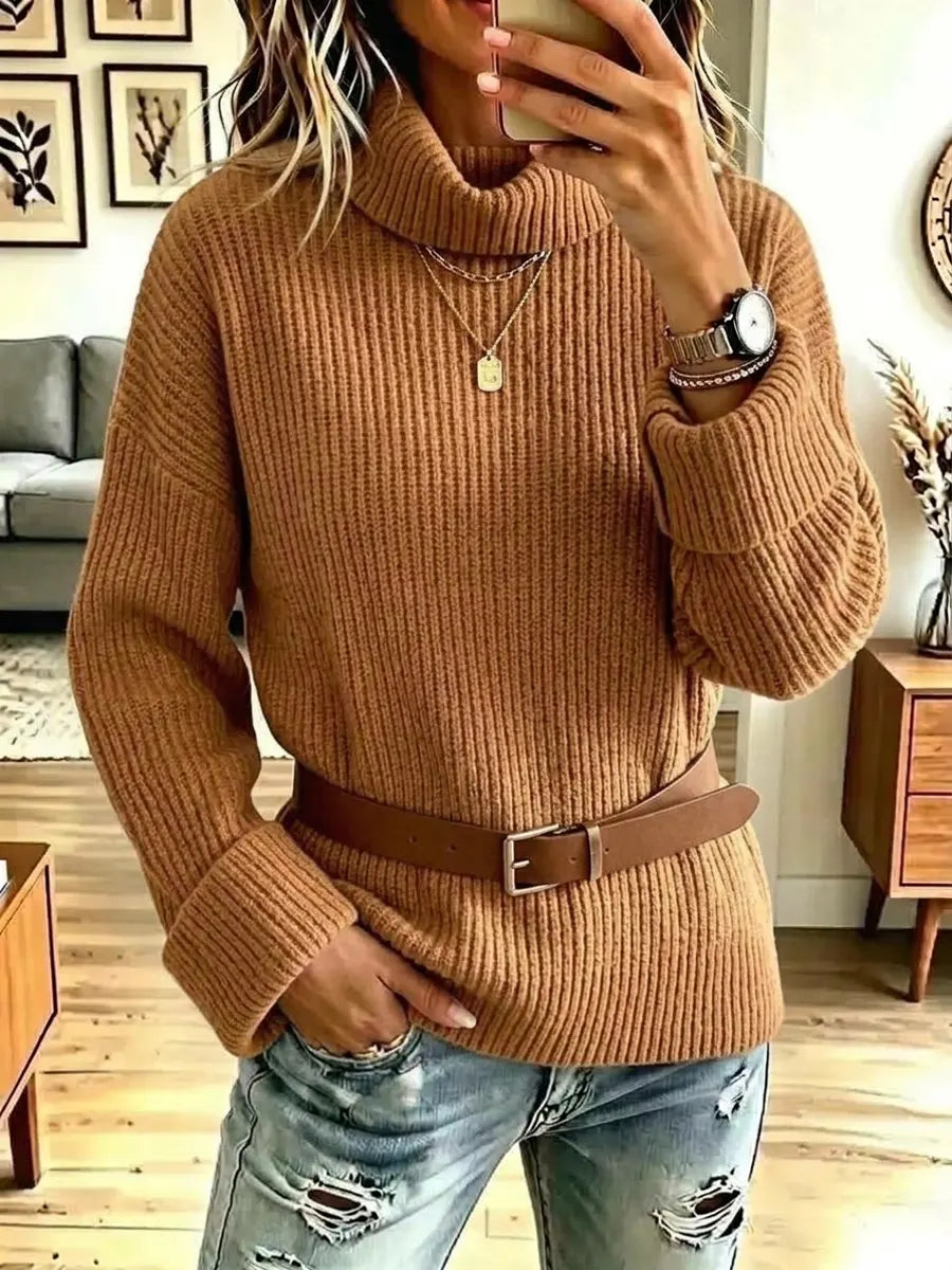 Vintage Turtleneck Knitted Art Casual Stylish Long Sleeve Sweater