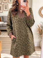 Women's Leopard Polka Dot Half-Zip Sweatshirt Dress